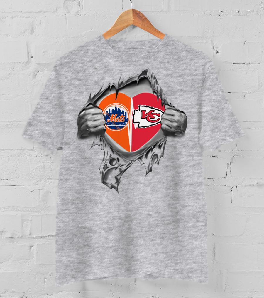 Chiefs And Mets Heart Symbol Split T-Shirt