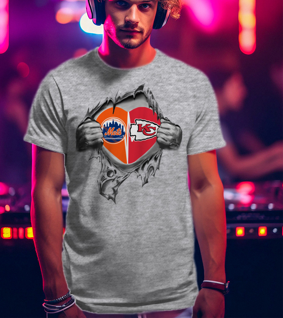 Chiefs And Mets Heart Symbol Split T-Shirt