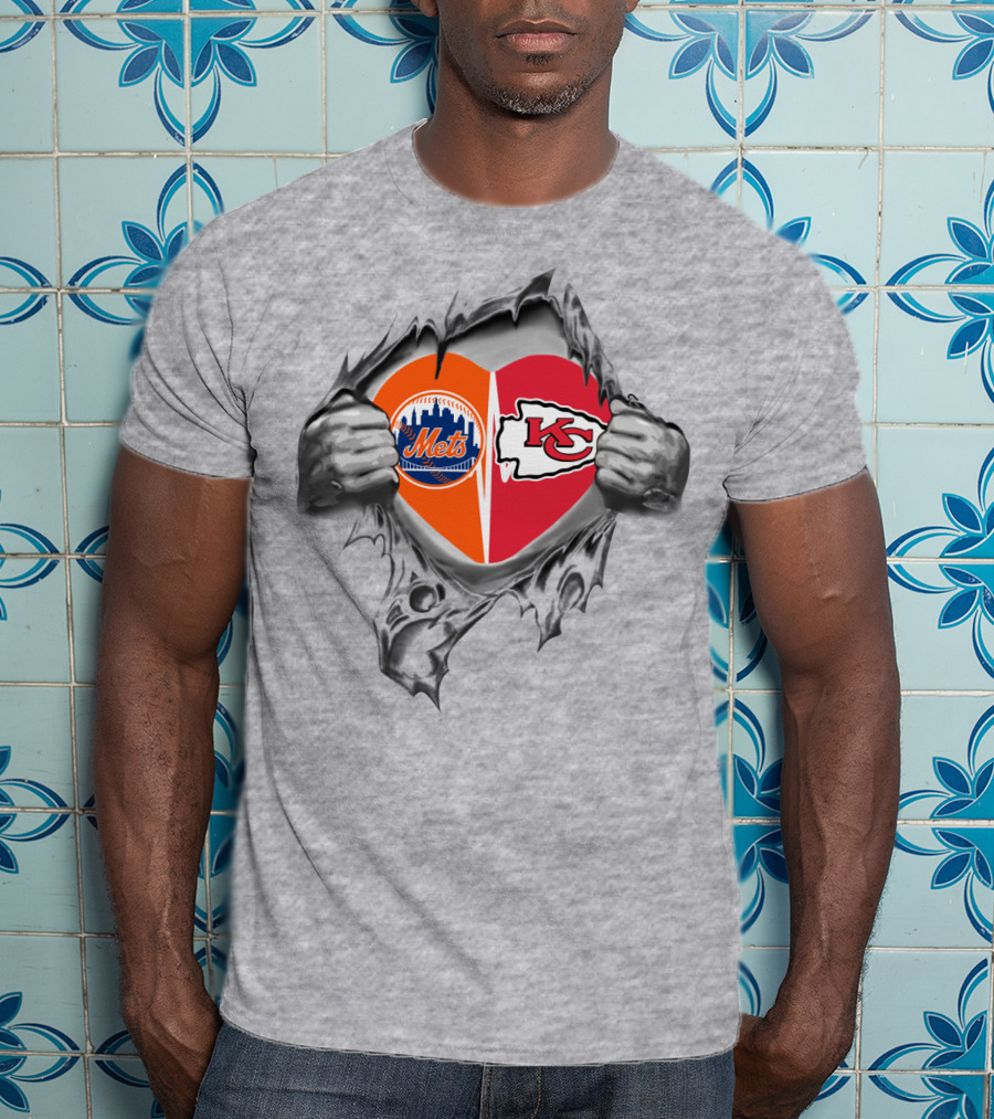 Chiefs And Mets Heart Symbol Split T-Shirt
