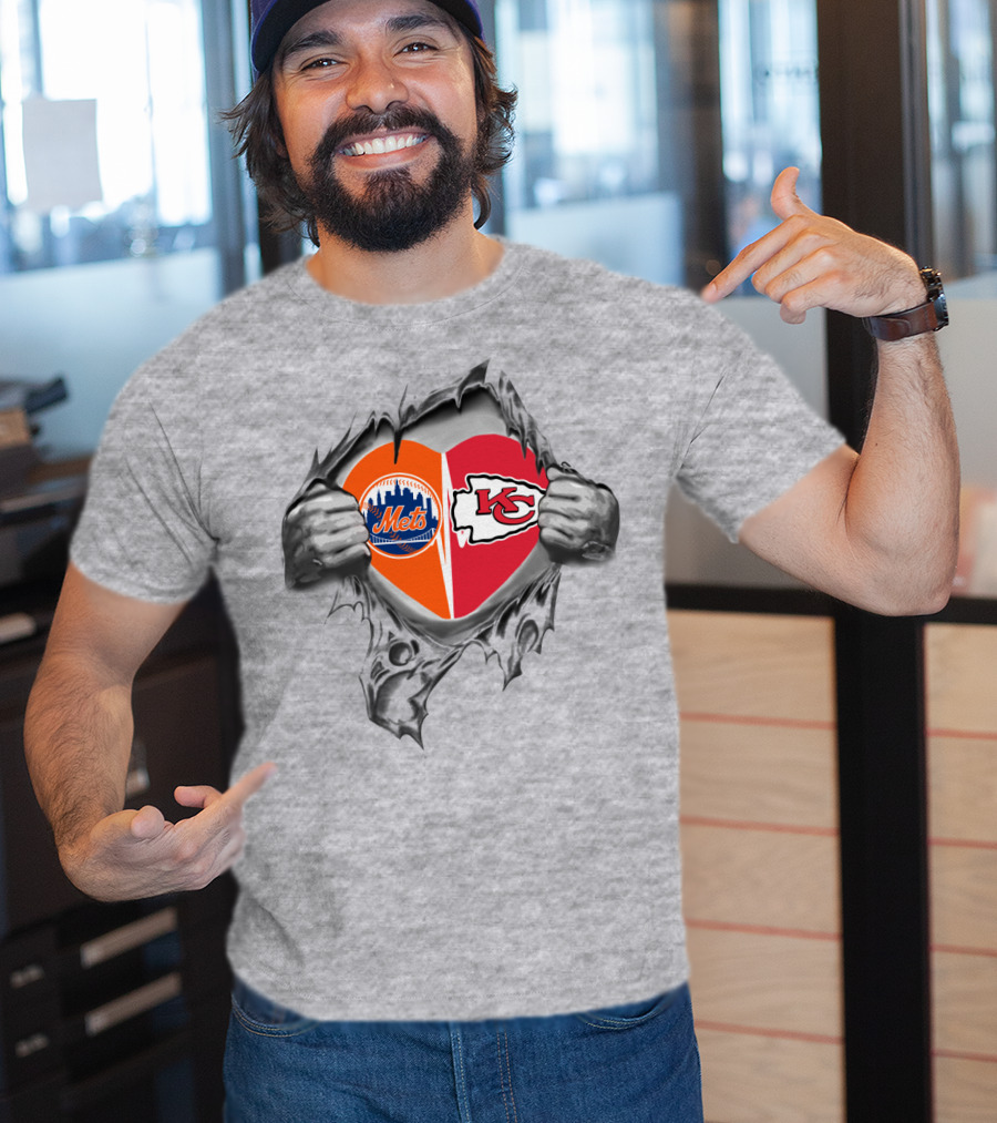Chiefs And Mets Heart Symbol Split T-Shirt
