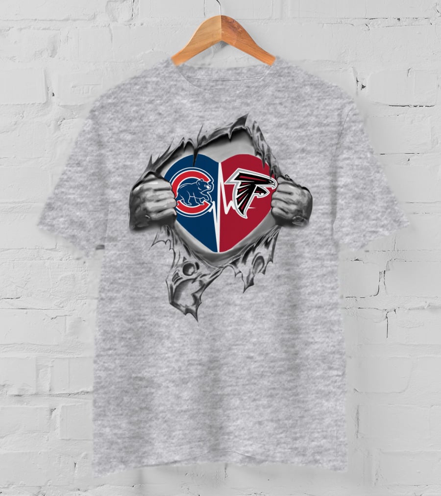 Cubs Falcons Heart Torn Open Dual Logo Fans United T-Shirt