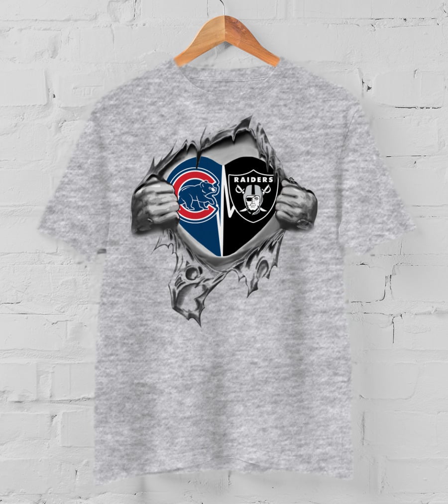 Cubs Raiders Heart Logo Tear T-Shirt