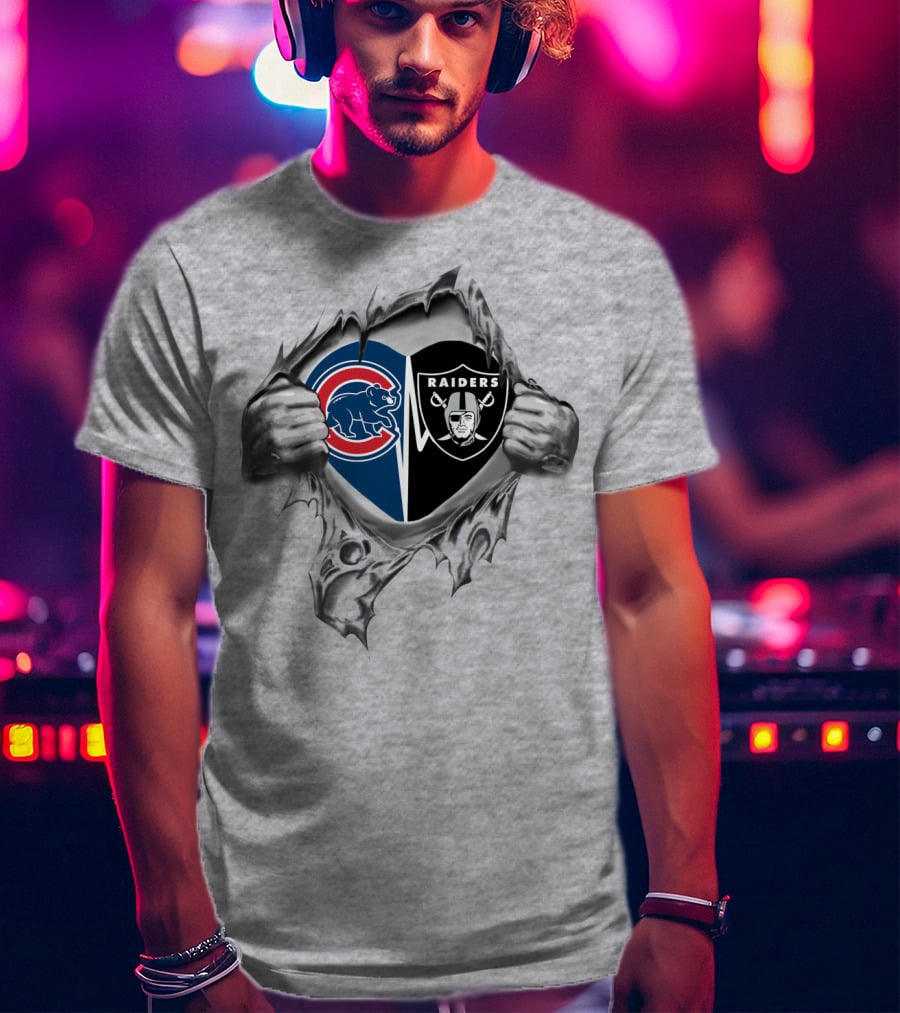 Cubs Raiders Heart Logo Tear T-Shirt