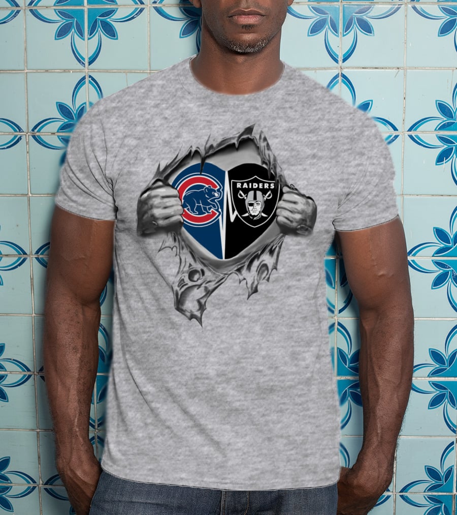 Cubs Raiders Heart Logo Tear T-Shirt