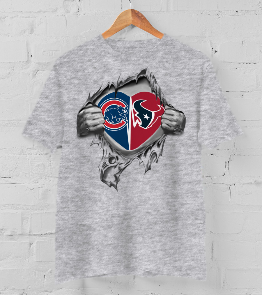 Cubs Texans Heart Chicago Cubs Houston Texans Logos United T-Shirt