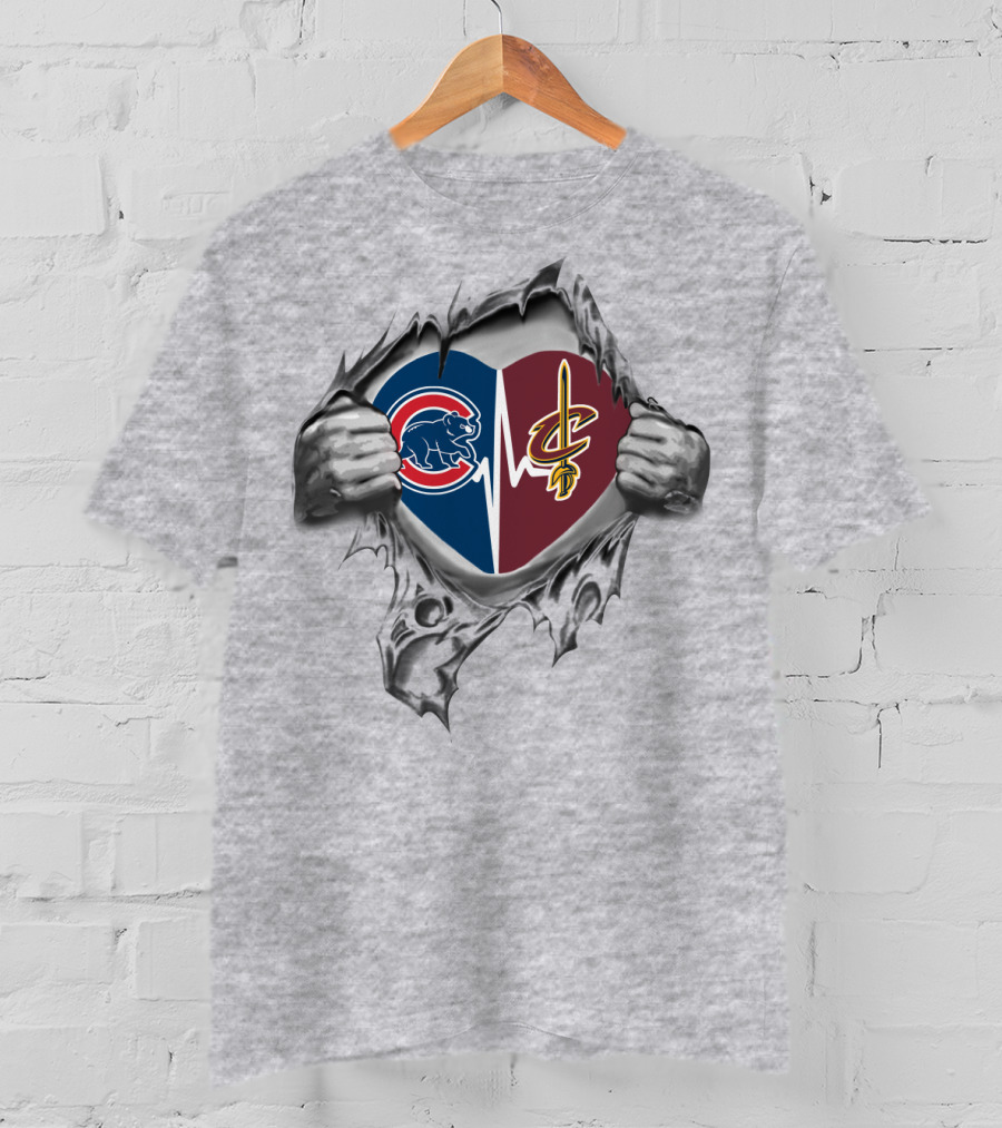 Cubs Cavaliers Heartbeat Logo Tear Reveal T-Shirt
