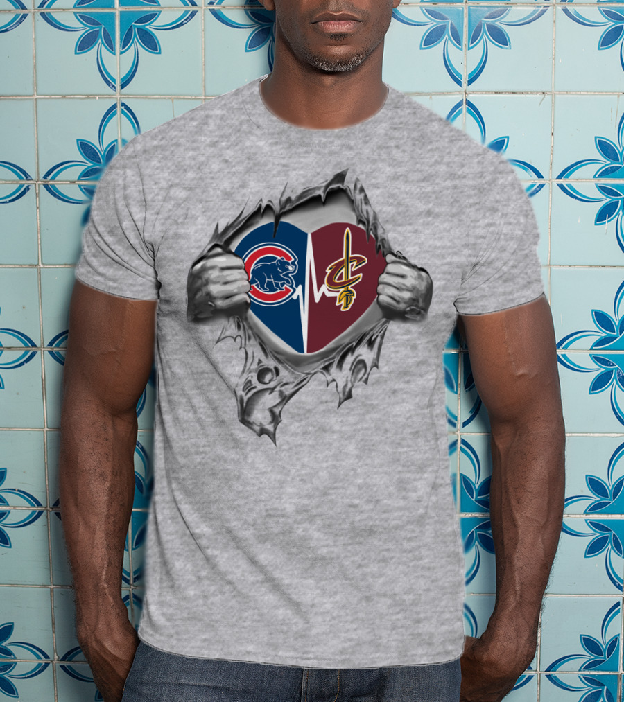 Cubs Cavaliers Heartbeat Logo Tear Reveal T-Shirt