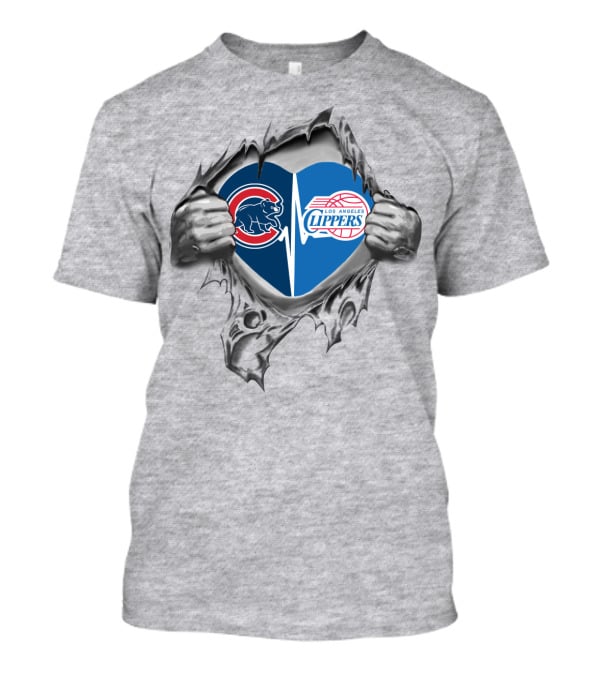 Cubs Los Angeles Clippers Heart Tearing Through T-Shirt