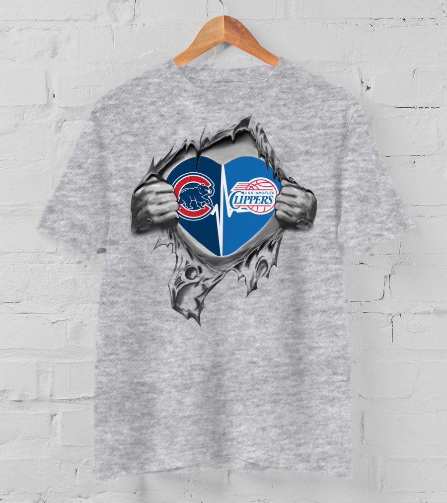 Cubs Los Angeles Clippers Heart Tearing Through T-Shirt