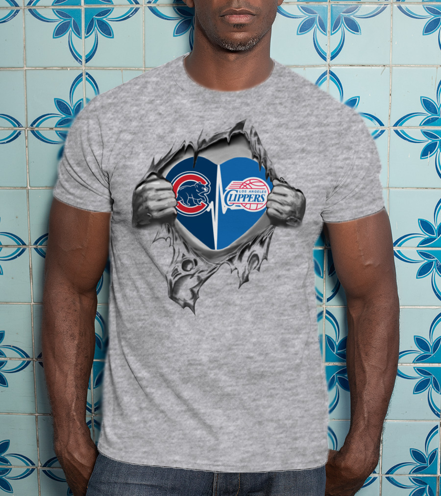 Cubs Los Angeles Clippers Heart Tearing Through T-Shirt