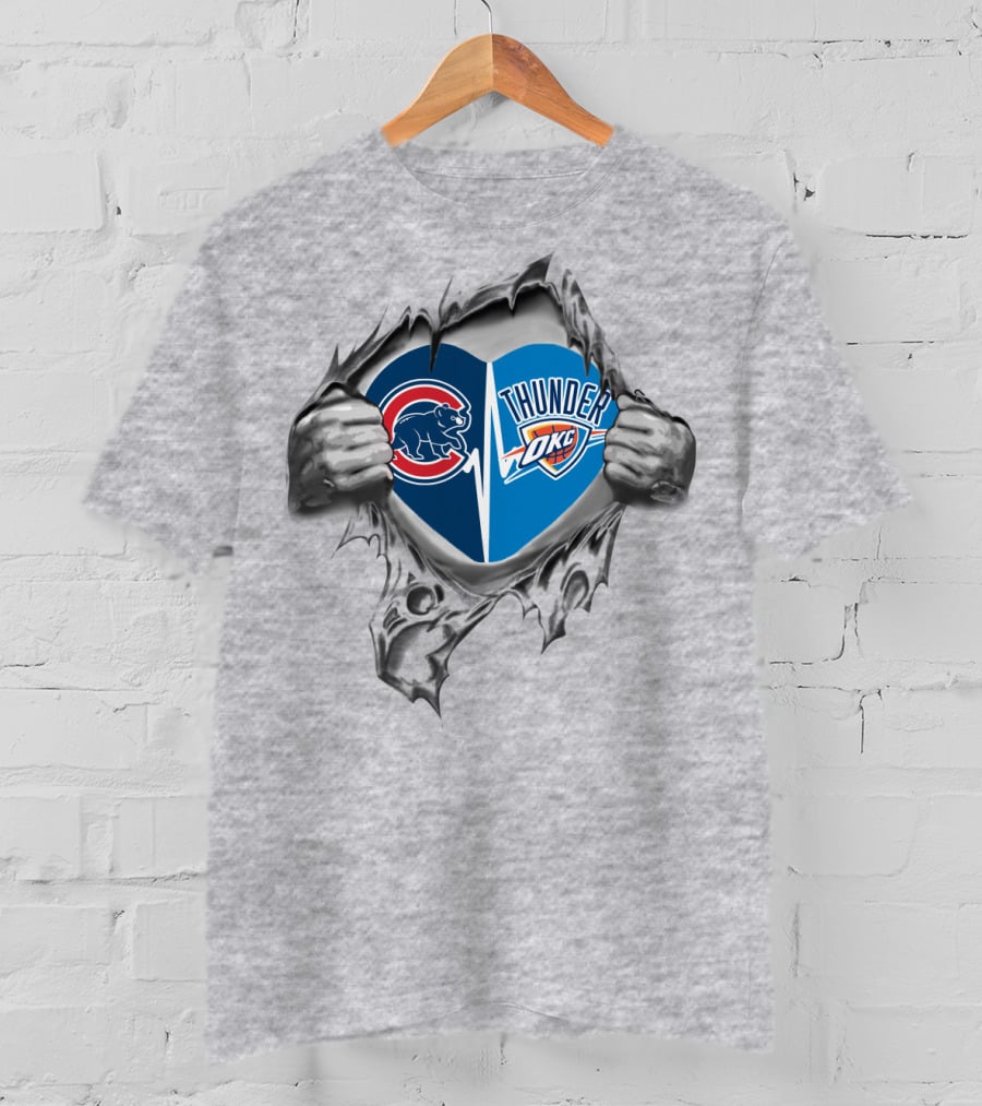Cubs Thunder Okc It's In My Heart Iconic Logos Tear-Through T-Shirt