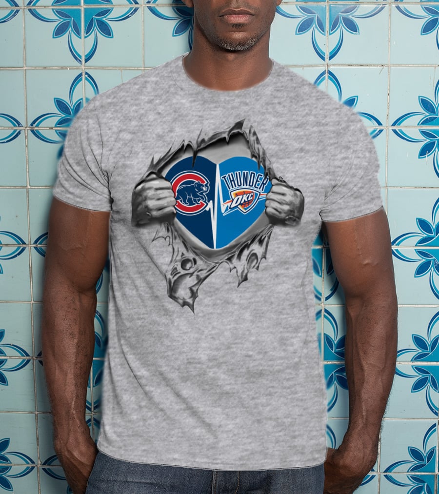 Cubs Thunder Okc It's In My Heart Iconic Logos Tear-Through T-Shirt