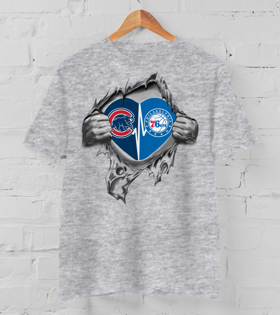 Cubs 76Ers Philadelphia Heart Torn T-Shirt