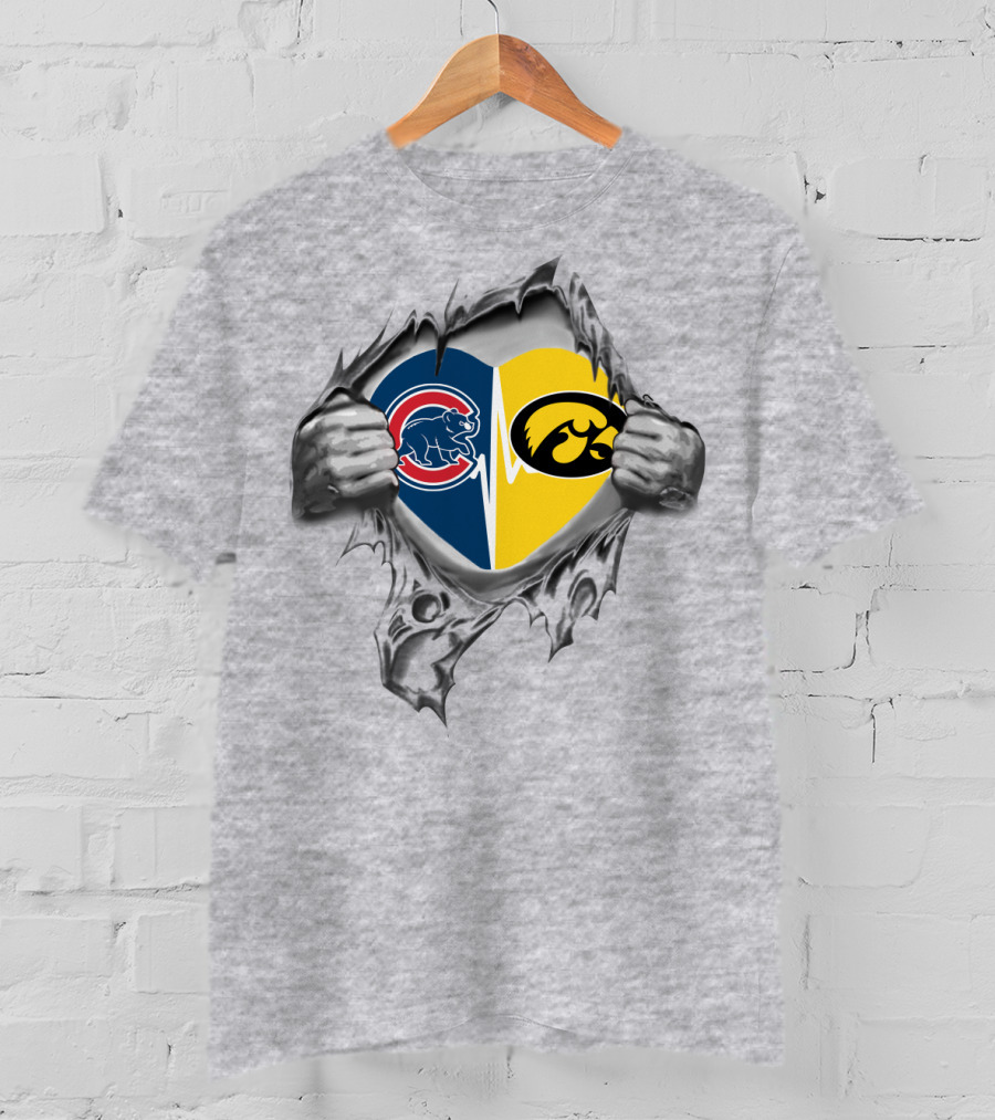Cubs Iowa Heart With Chicago Cubs And Iowa Hawkeyes T-Shirt