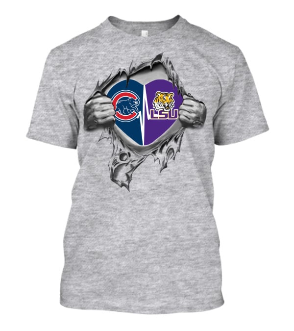 Cubs LSU Tigers Heart Design With Torn Background T-Shirt