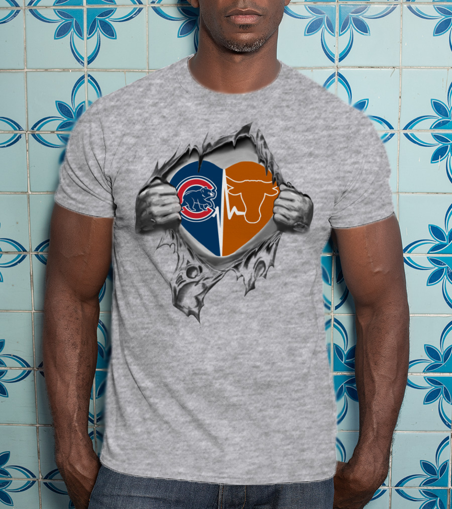 Cubs Longhorn Heart Inside Torn Chest T-Shirt