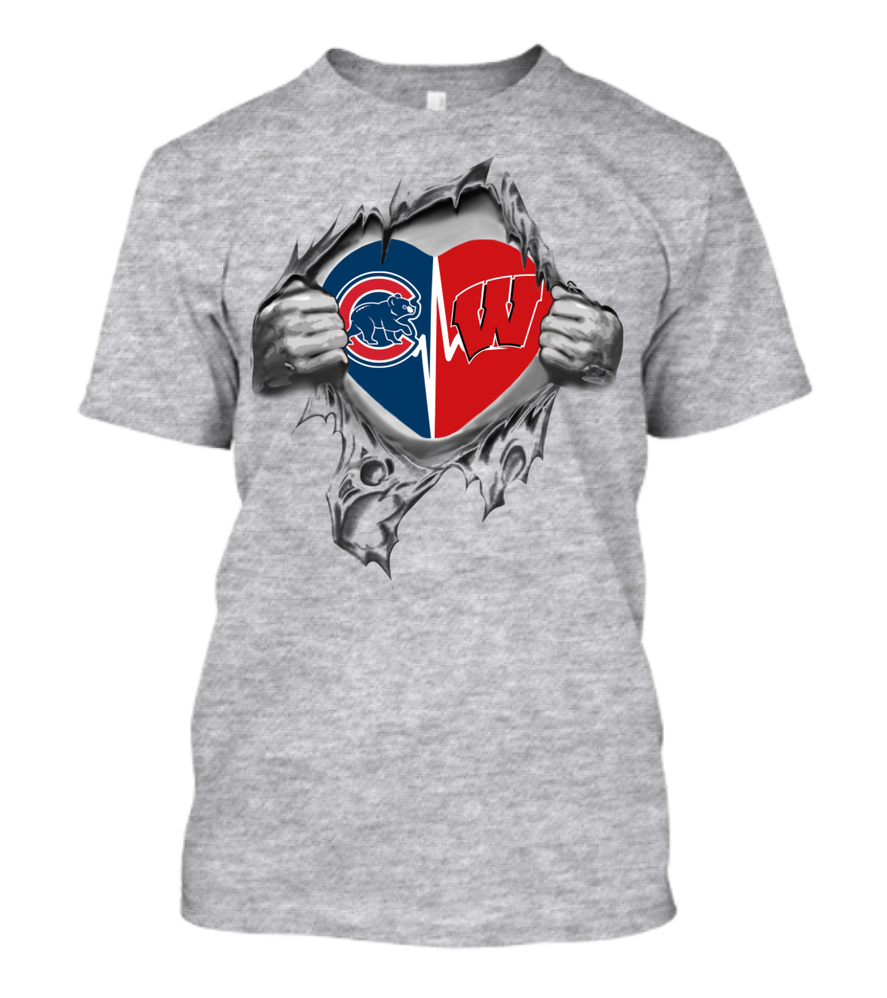 Cubs Badgers Heart Chicago C Wisconsin W Split T-Shirt