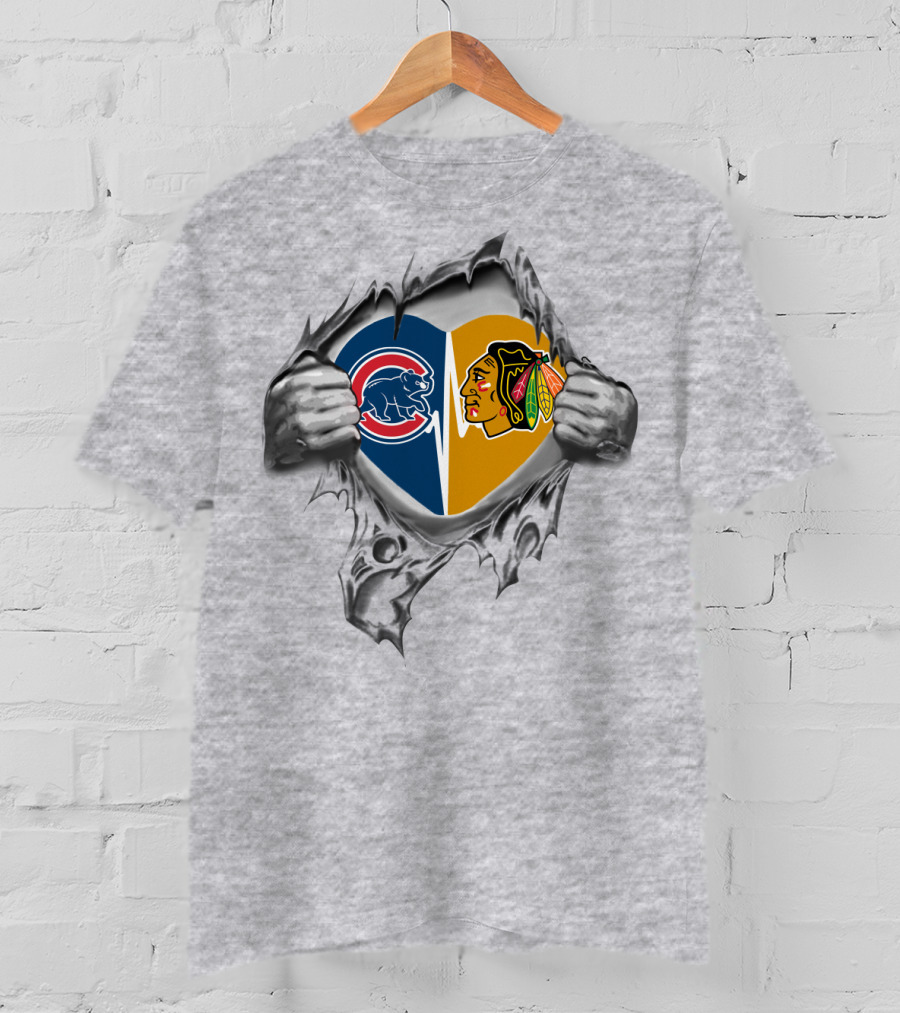 Cubs Blackhawks Love Inside Heartburst T-Shirt