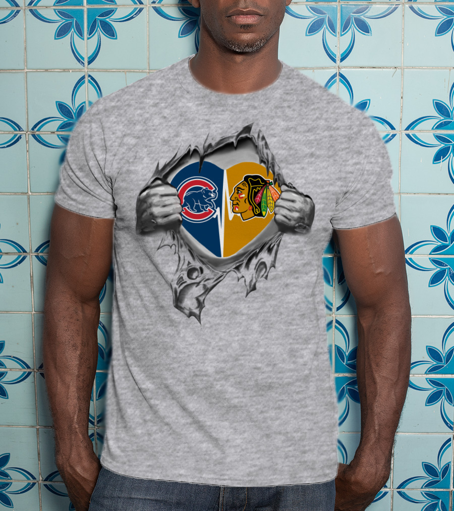 Cubs Blackhawks Love Inside Heartburst T-Shirt