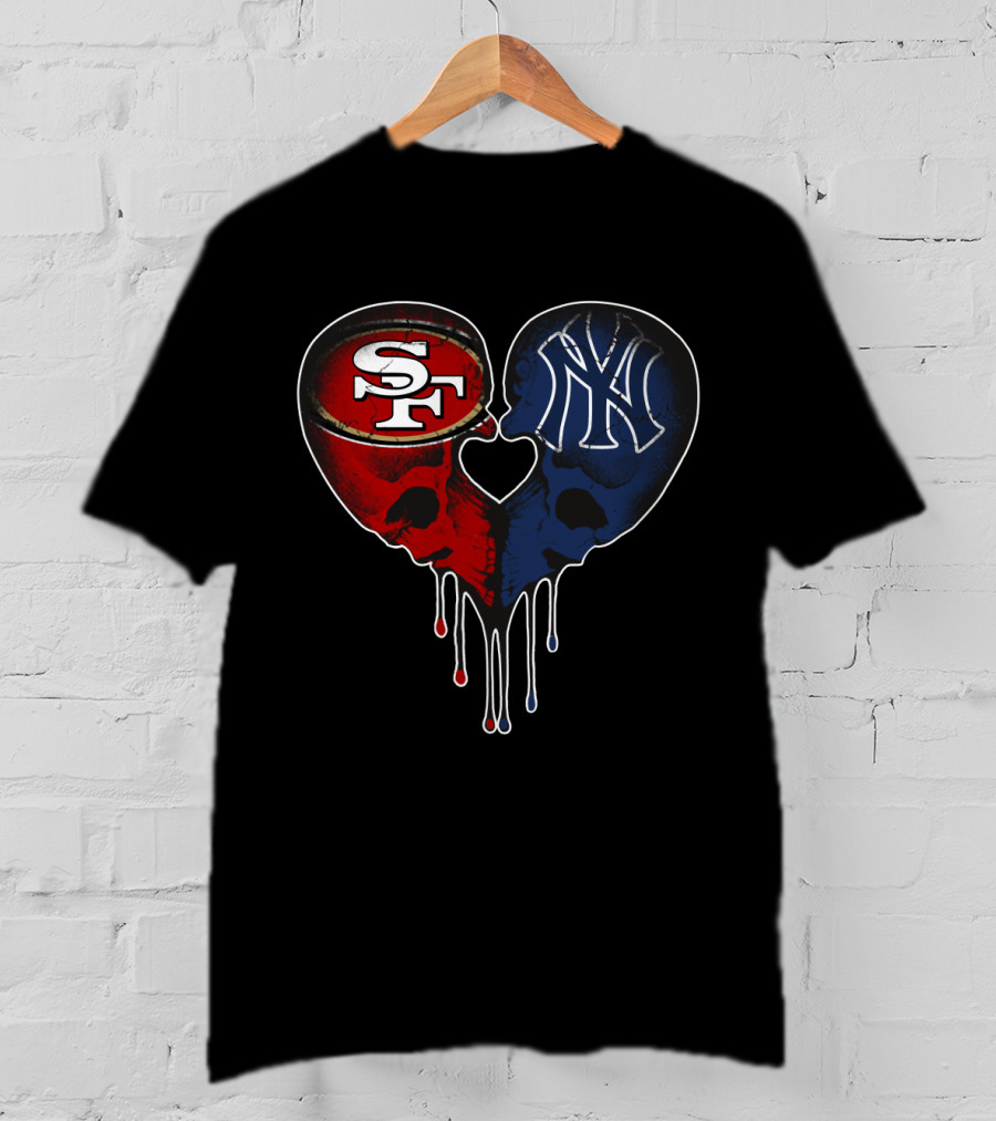 49Ers Yankees Skull Heart T-Shirt