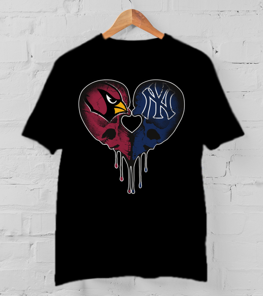 Cardinals Yankees Heart-Shaped Skull Fusion T-Shirt