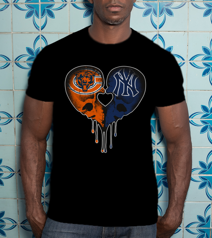 Bears Yankees Skull Heart T-Shirt