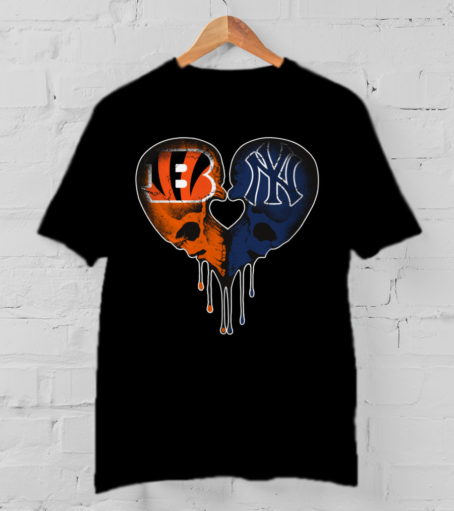 Bengals Yankees Skull Heart Love T-Shirt