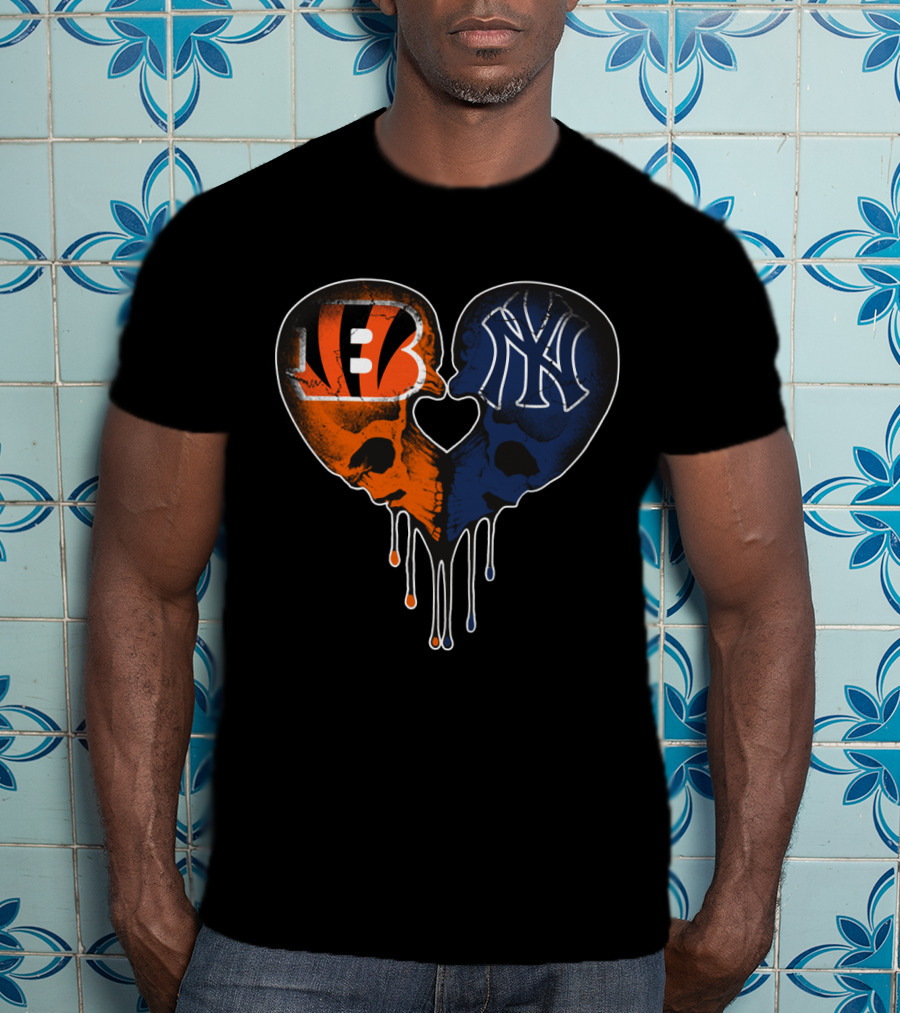 Bengals Yankees Skull Heart Love T-Shirt