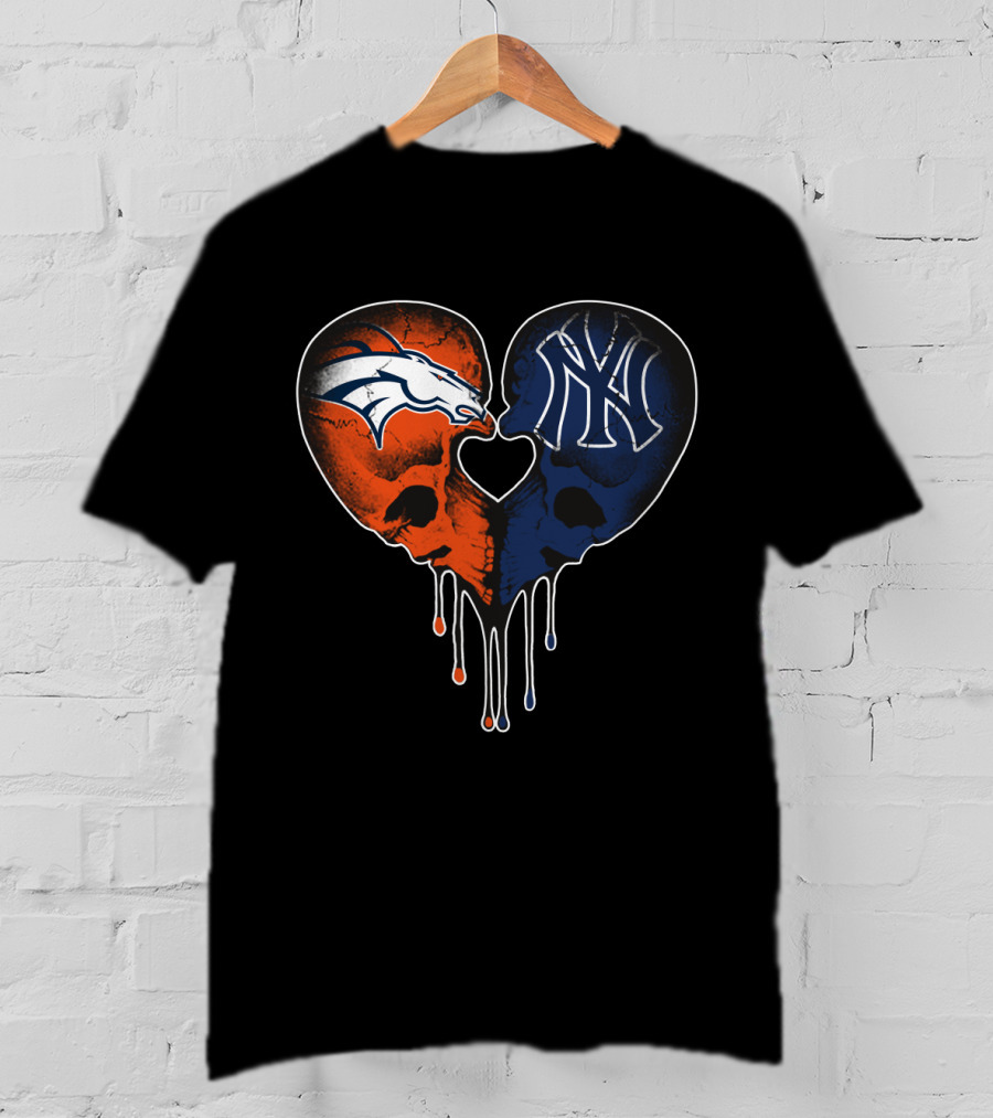 Broncos Yankees Skull Heart Fusion T-Shirt