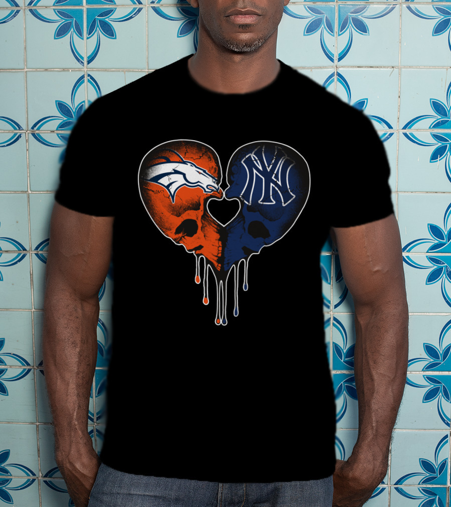 Broncos Yankees Skull Heart Fusion T-Shirt