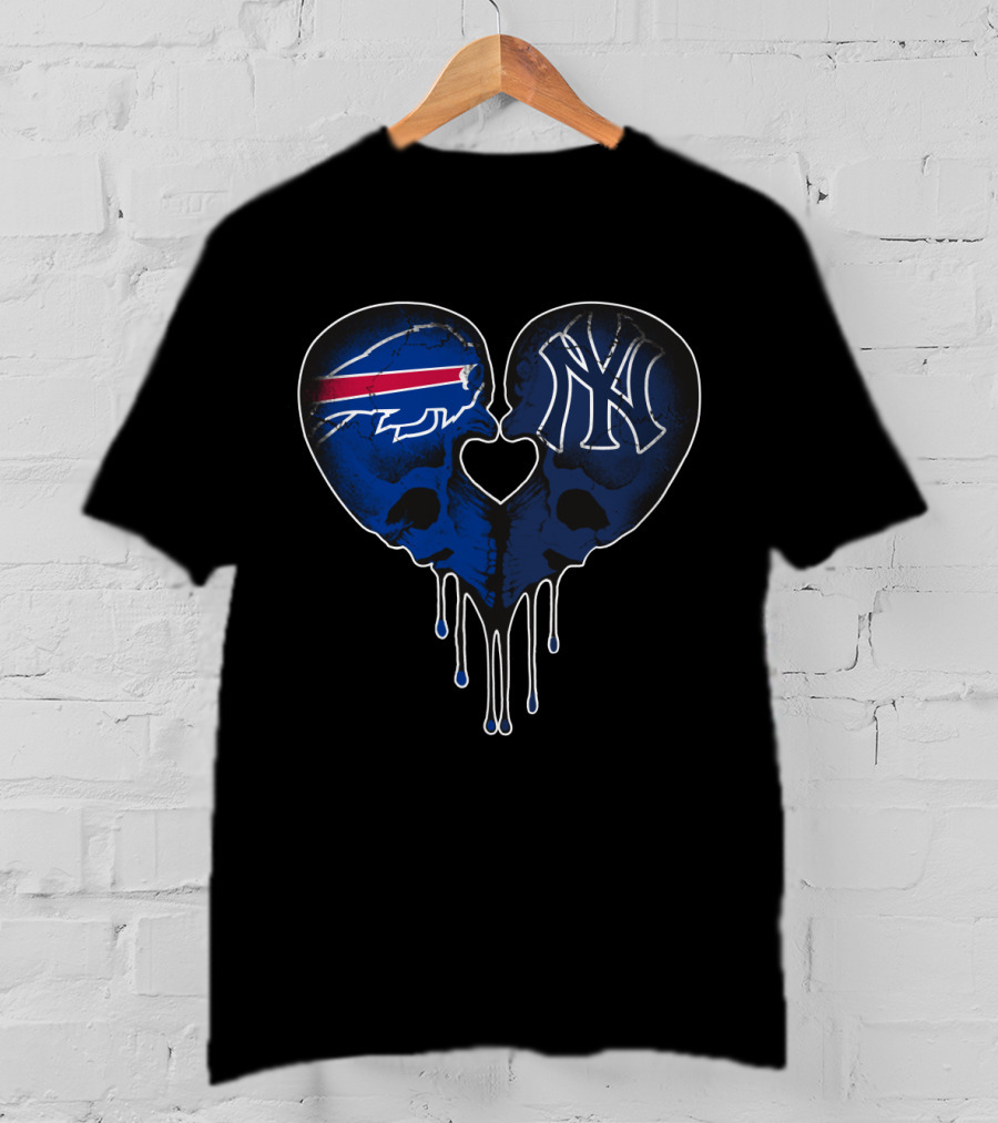 Buffalo Bills New York Yankees Skull Heart Love T-Shirt