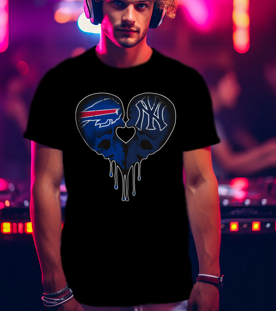 Buffalo Bills New York Yankees Skull Heart Love T-Shirt