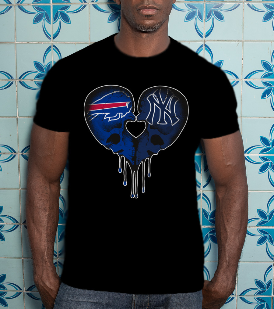 Buffalo Bills New York Yankees Skull Heart Love T-Shirt