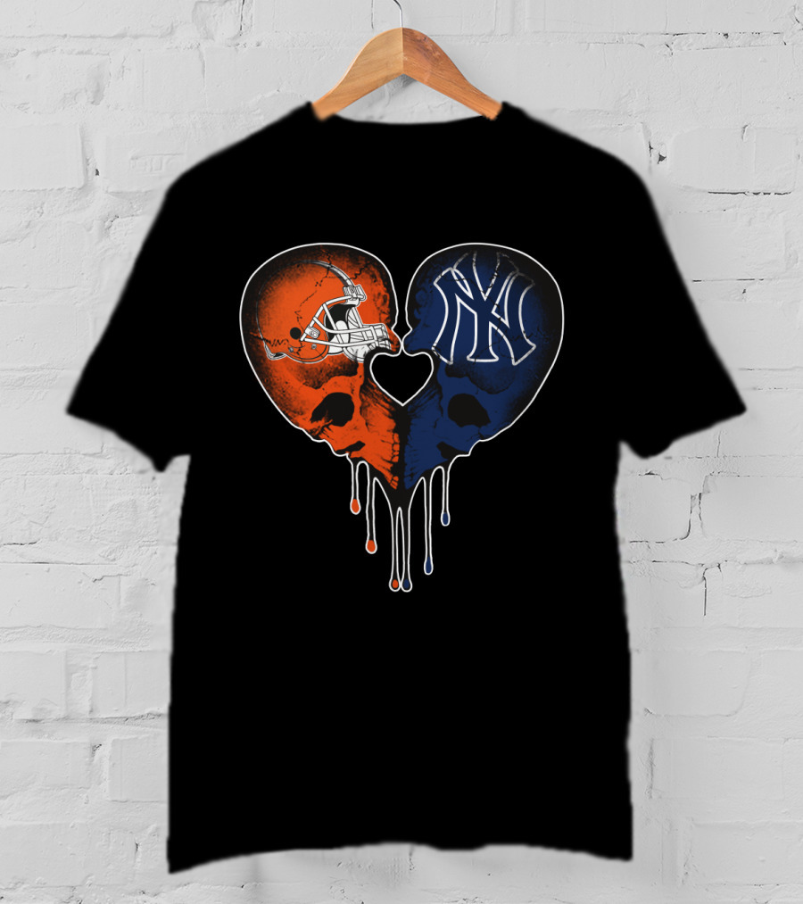 Browns Yankees Skull Heart Iconic Love T-Shirt