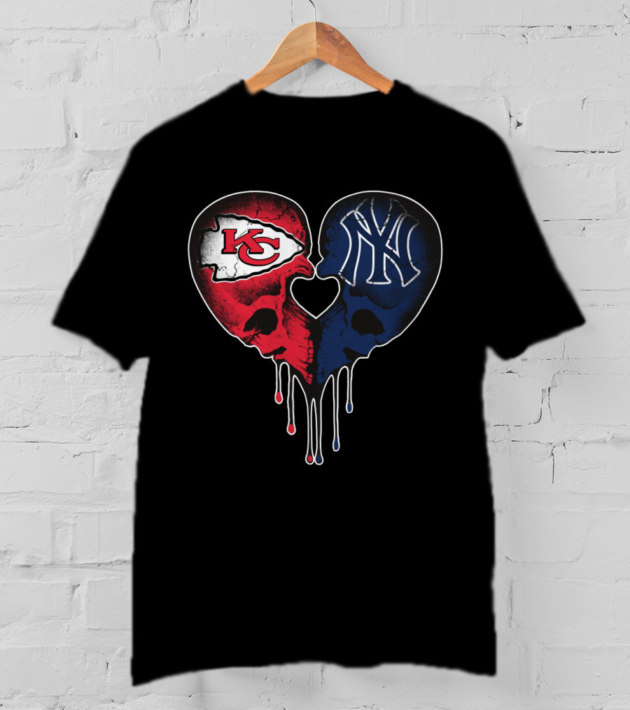 Chiefs Yankees Dripping Skull Heart Love T-Shirt