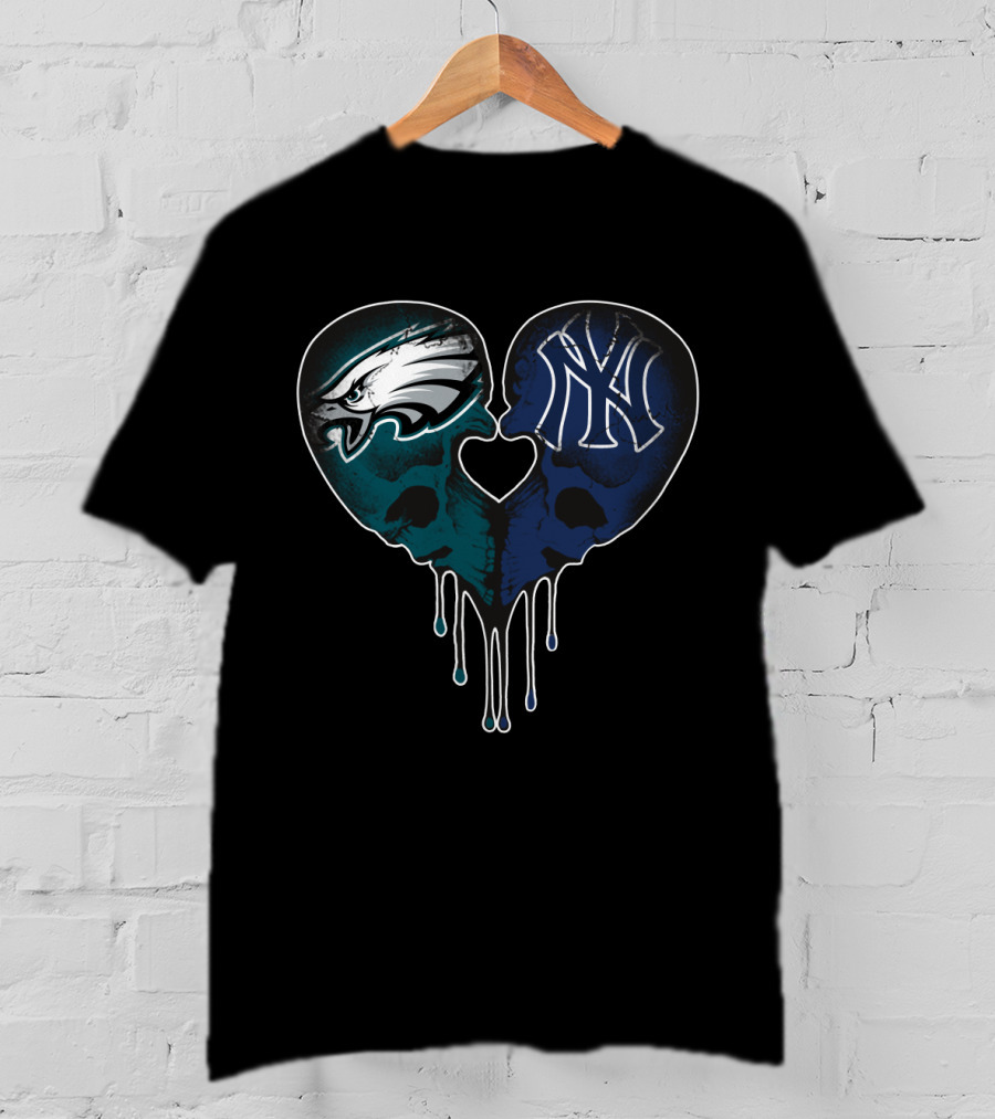 Eagles Yankees Skull Love Heart Drip T-Shirt