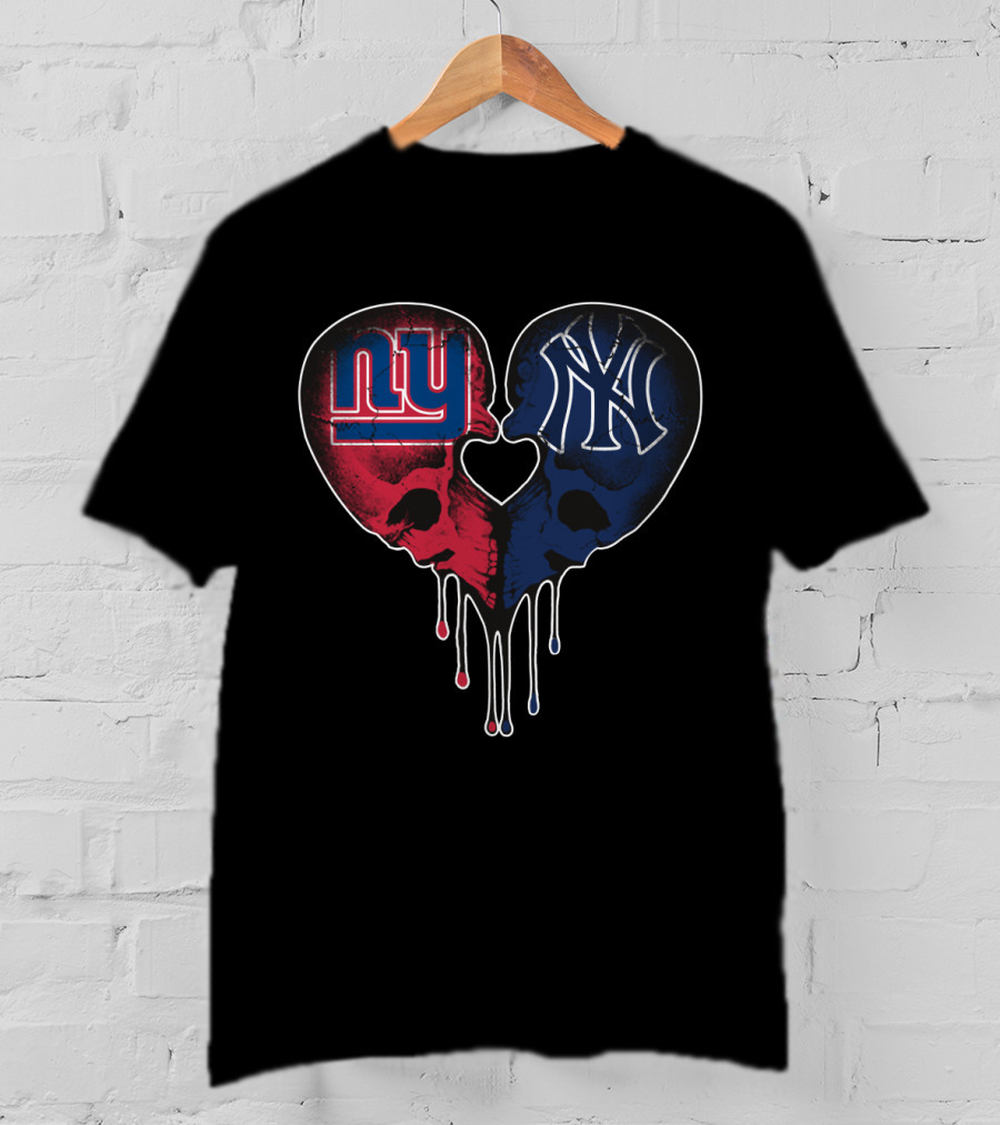 Giants Yankees Skull Love Heart Drip T-Shirt
