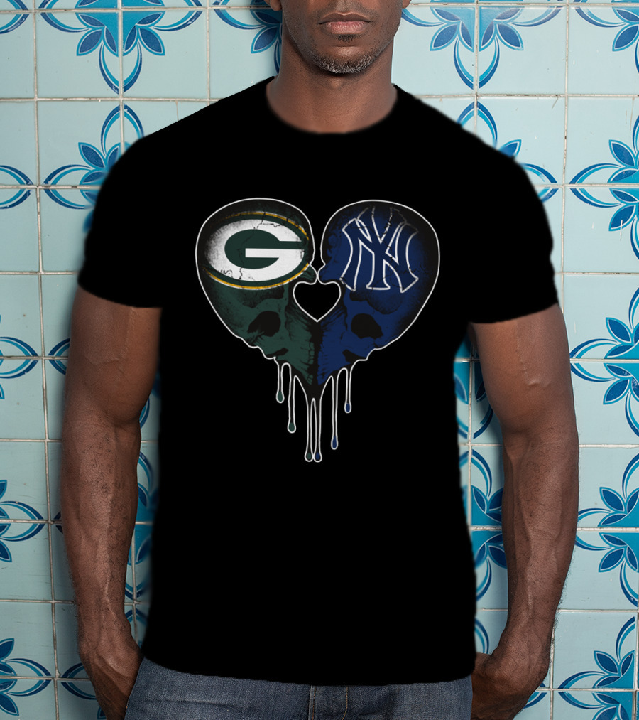 Packers Yankees Skull Heart Fusion T-Shirt