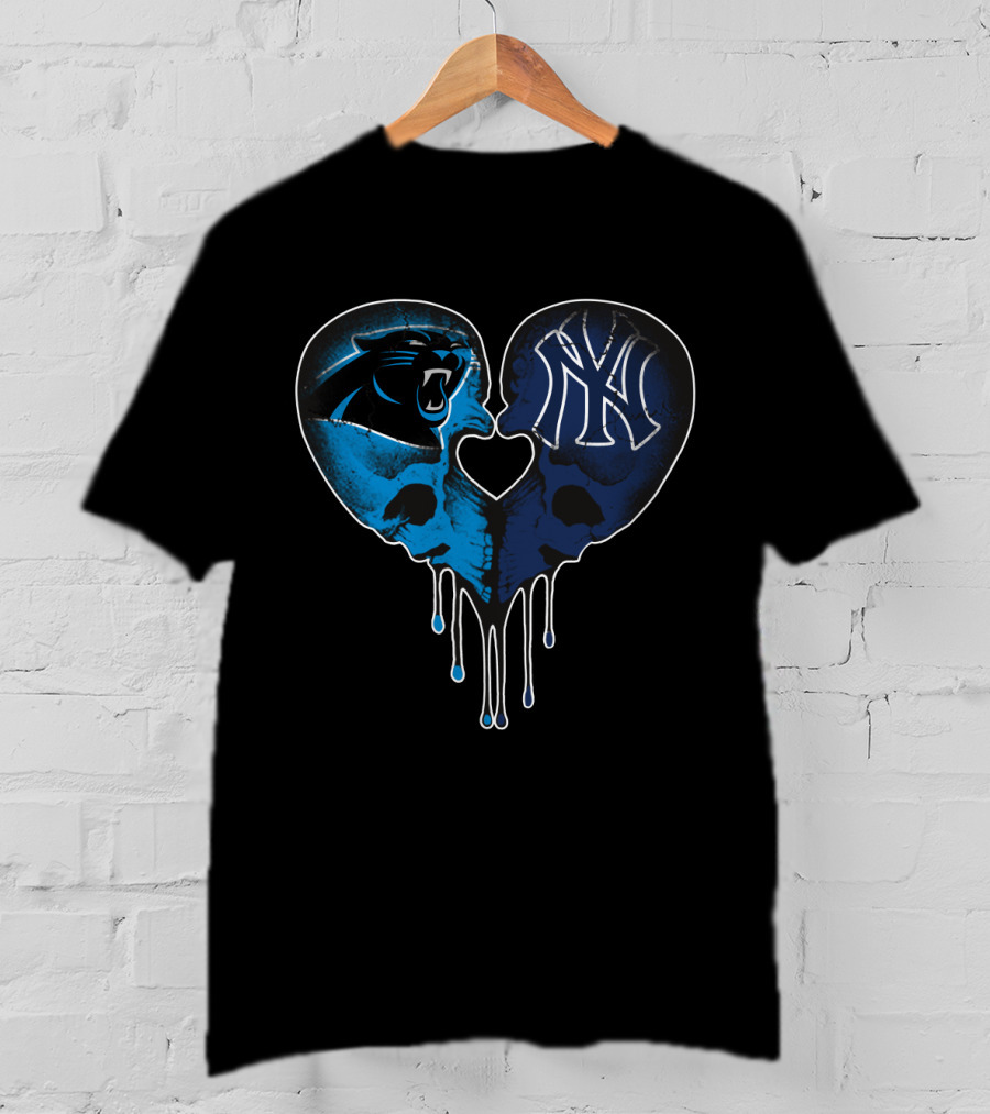 Panthers Yankees Skull Heart Love T-Shirt