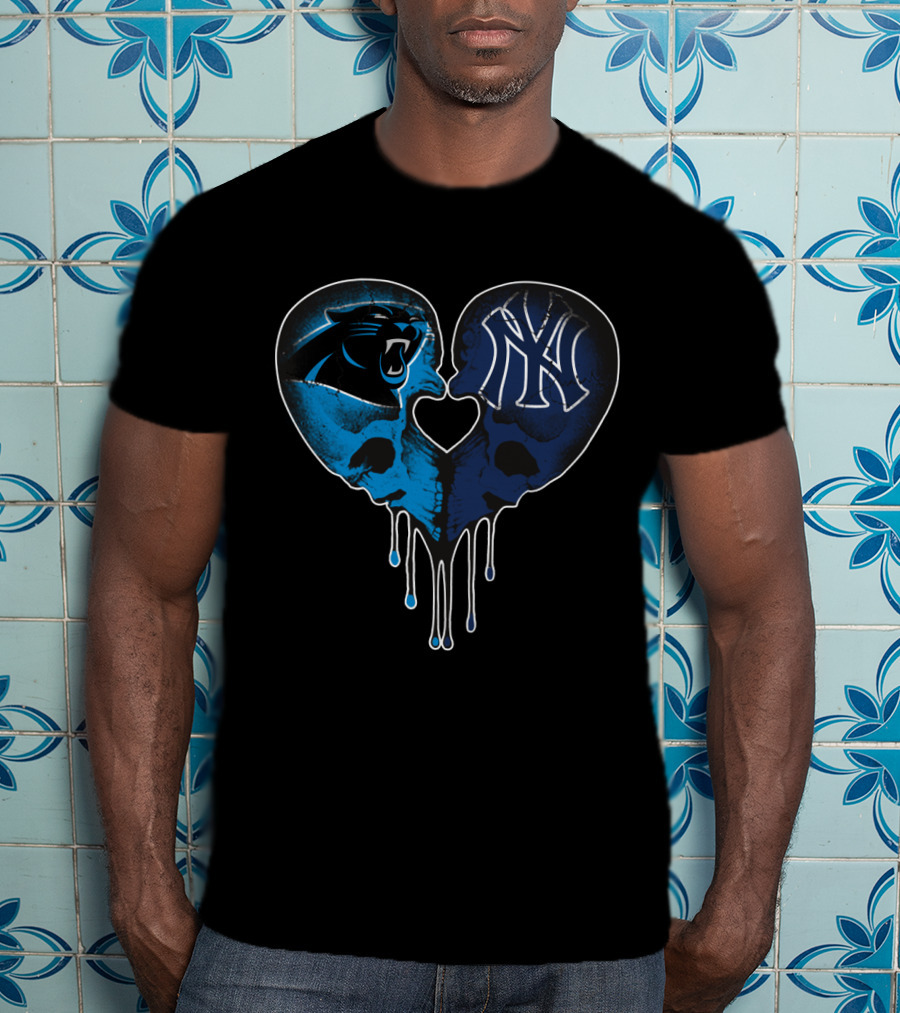 Panthers Yankees Skull Heart Love T-Shirt