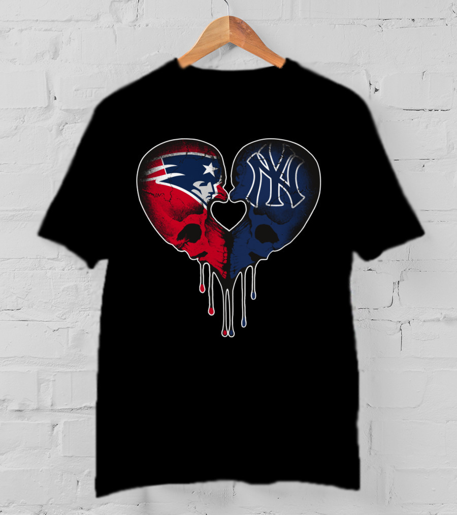 Patriots Yankees Skull Heart Fusion T-Shirt