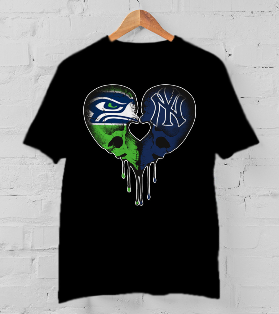 Seahawks Yankees Heart Skull Love T-Shirt