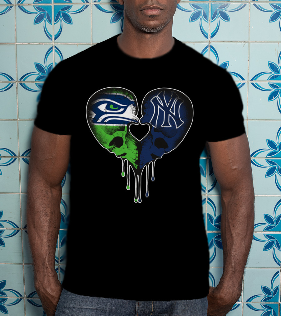 Seahawks Yankees Heart Skull Love T-Shirt