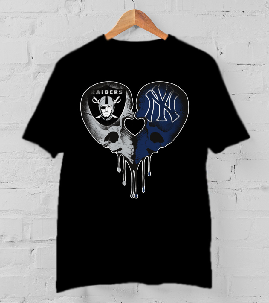 Raiders Yankees Skull Heart Drip Love T-Shirt