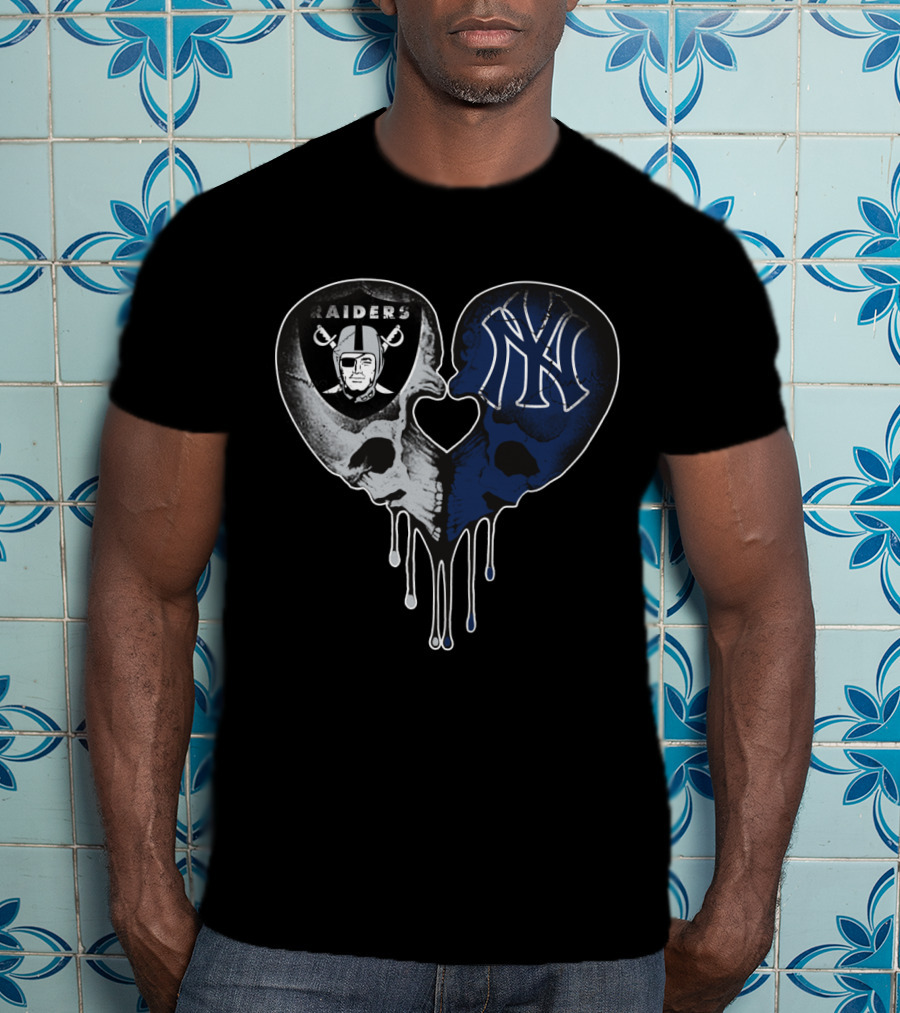 Raiders Yankees Skull Heart Drip Love T-Shirt