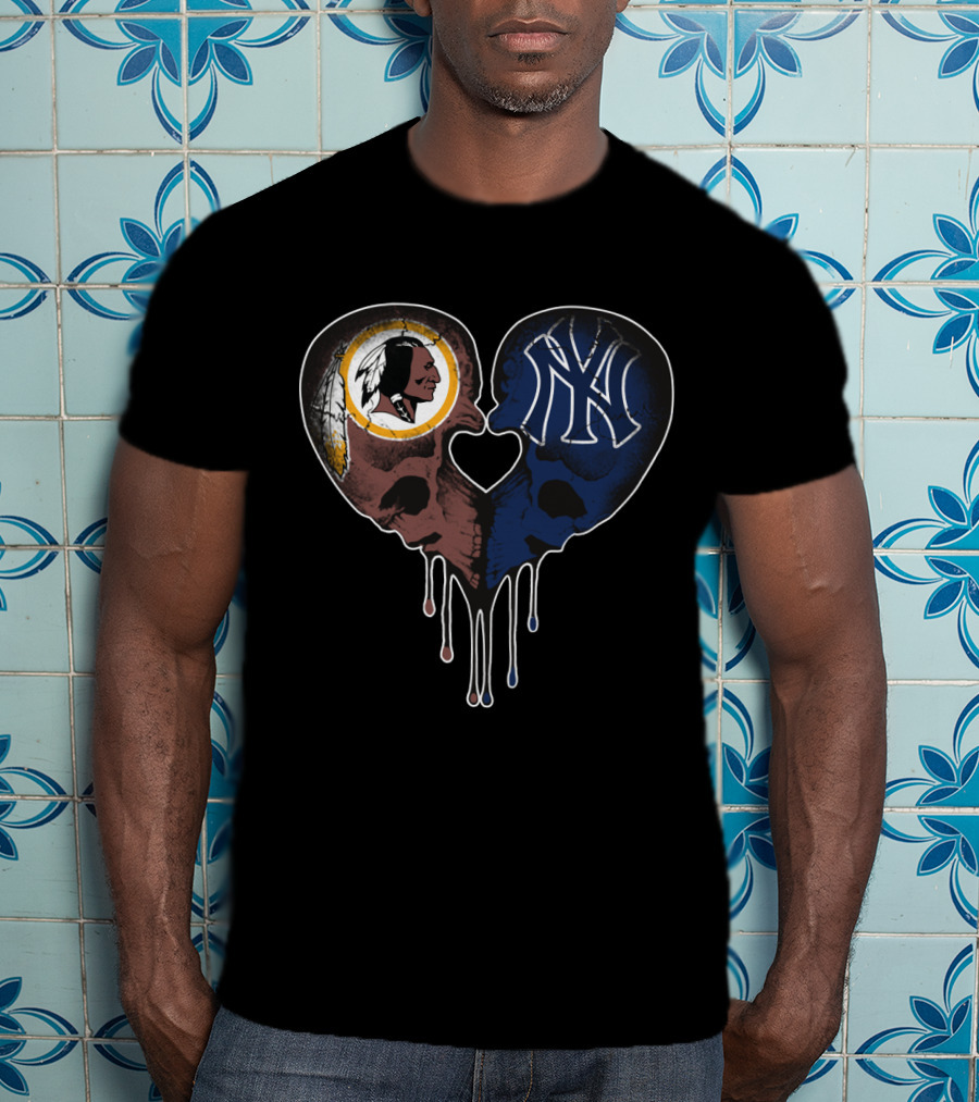 Redskins Yankees Skull Heart Dripping Elements T-Shirt