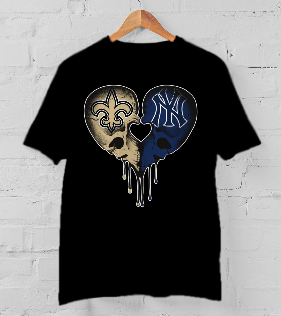 Saints Yankees Skull Heart Love T-Shirt