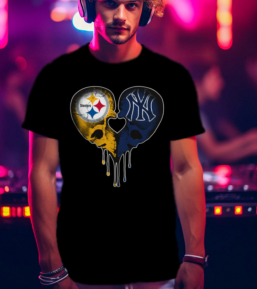 Steelers Yankees Skull Heart Fusion Love T-Shirt