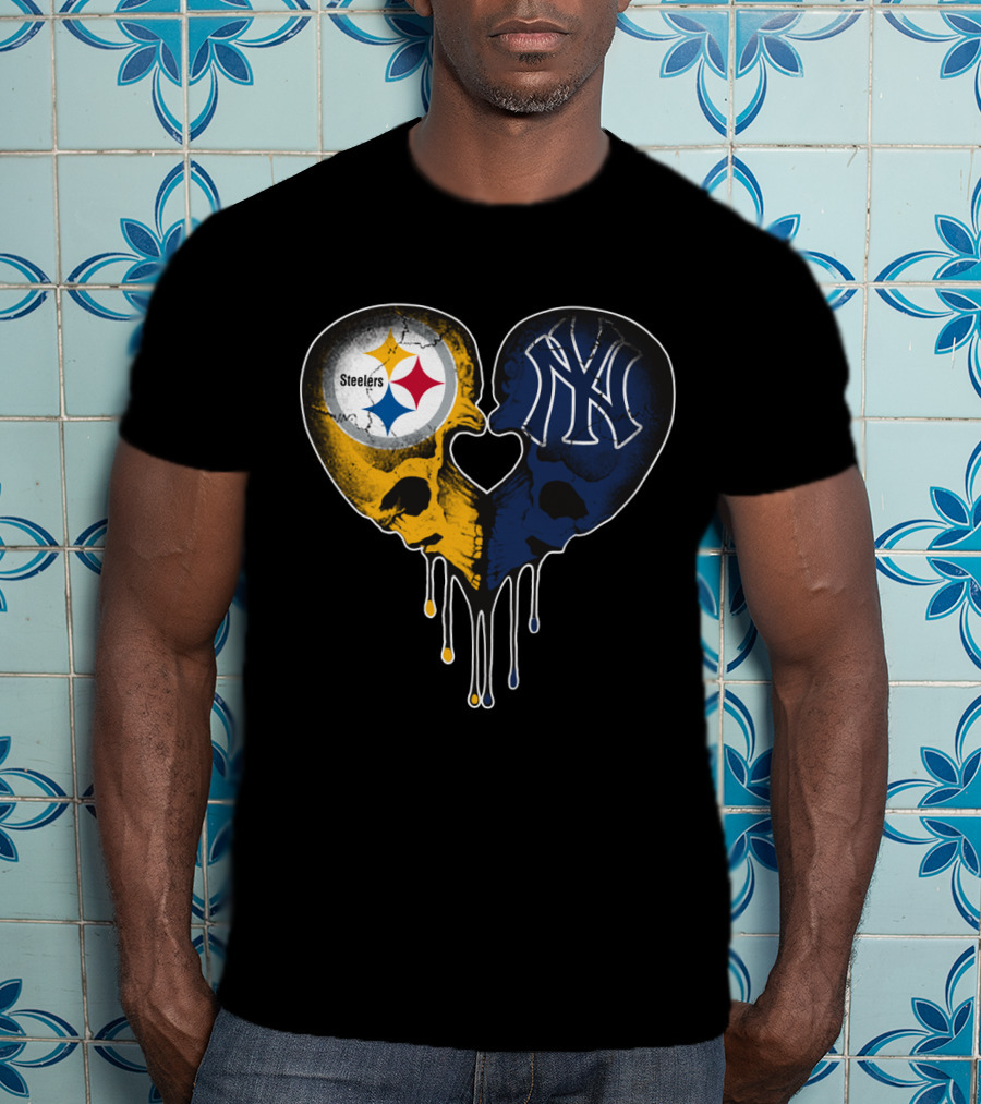 Steelers Yankees Skull Heart Fusion Love T-Shirt