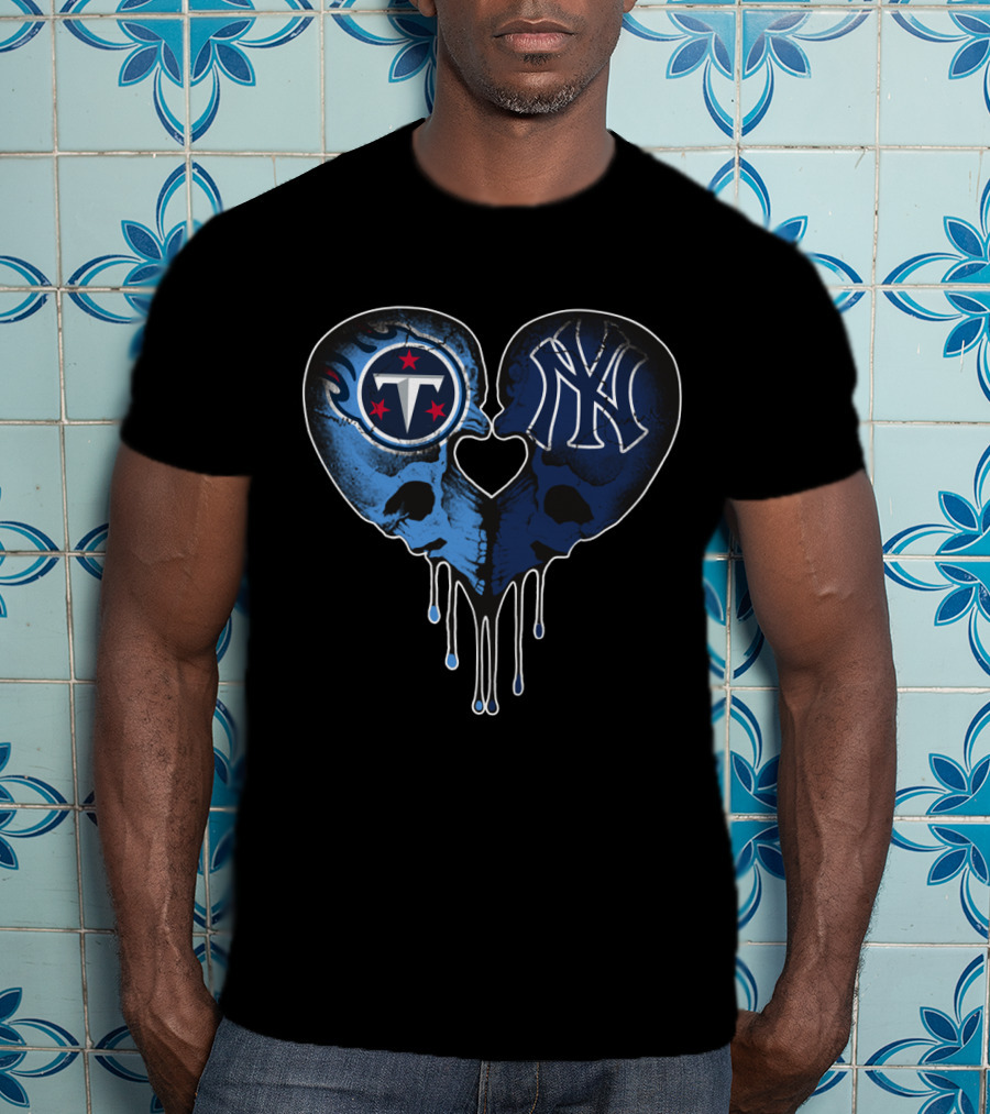 Titans Yankees Skull Heart Drip T-Shirt